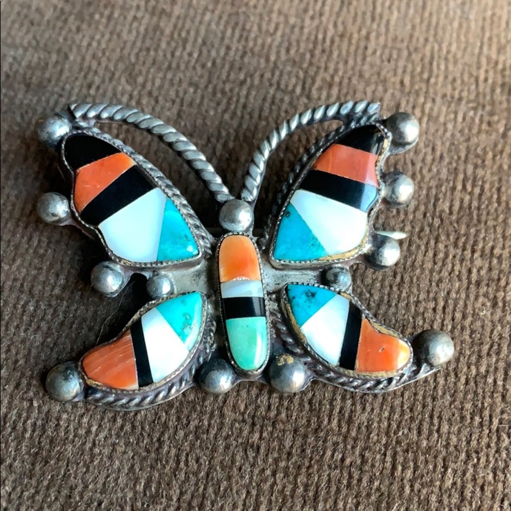 🌞Mid-Century Zuni Silver Inlay Butterfly Pin! - Picture 3 of 8